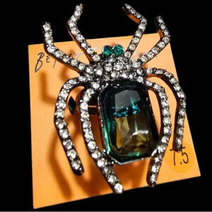 BETSEY JOHNSON Halloween Rich Witch Spider with Oversized Gem Ring Sz 7.5 NWT